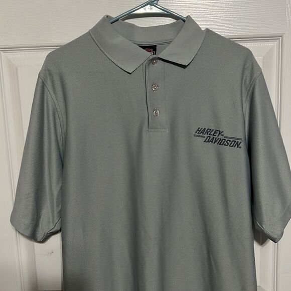 🔥🔥 Silver HARLEY-DAVIDSON POLO SHIRT - Embroidered Lettering - EUC -Sz Large - Picture 1 of 7